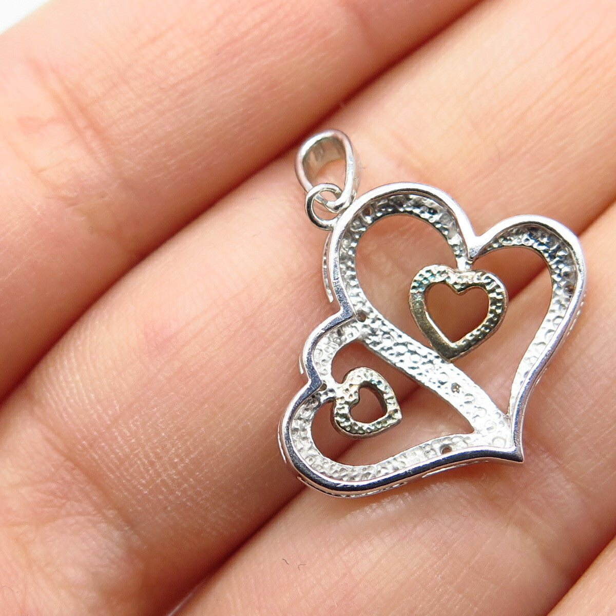 925 Sterling Silver 2-Tone Real Diamond Accent Couple of Heart Pendant