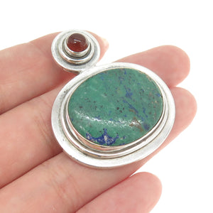 925 Sterling Silver Vintage Real Azurite & Carnelian Modernist Pendant