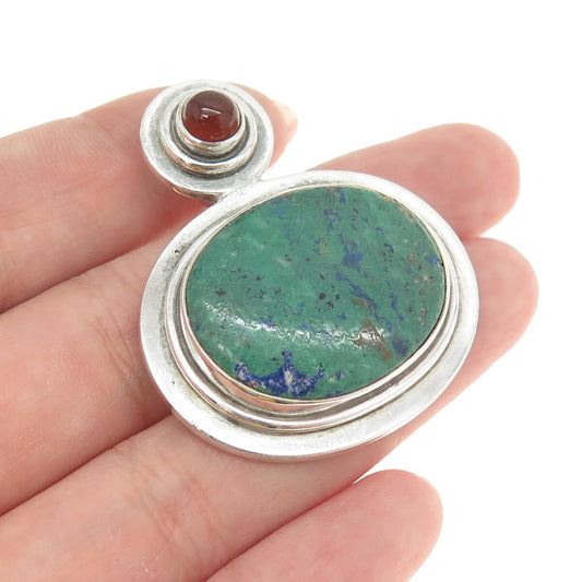 925 Sterling Silver Vintage Real Azurite & Carnelian Modernist Pendant