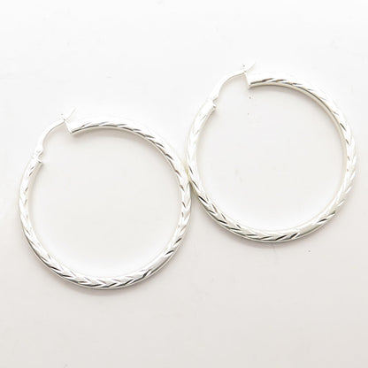 HANIN 925 Sterling Silver Engraved Hinged Hoop Earrings