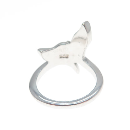 925 Sterling Silver Real Blue Opal Gemstone Whale's Tail Ring Size 6