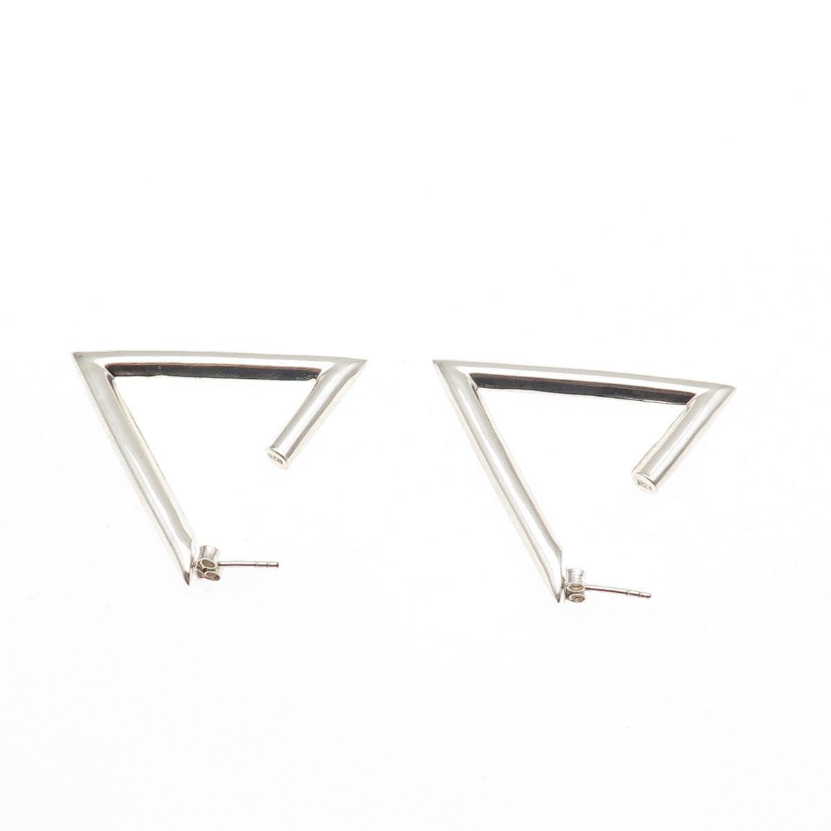 925 Sterling Silver Vintage Modernist Triangle Hoop Earrings