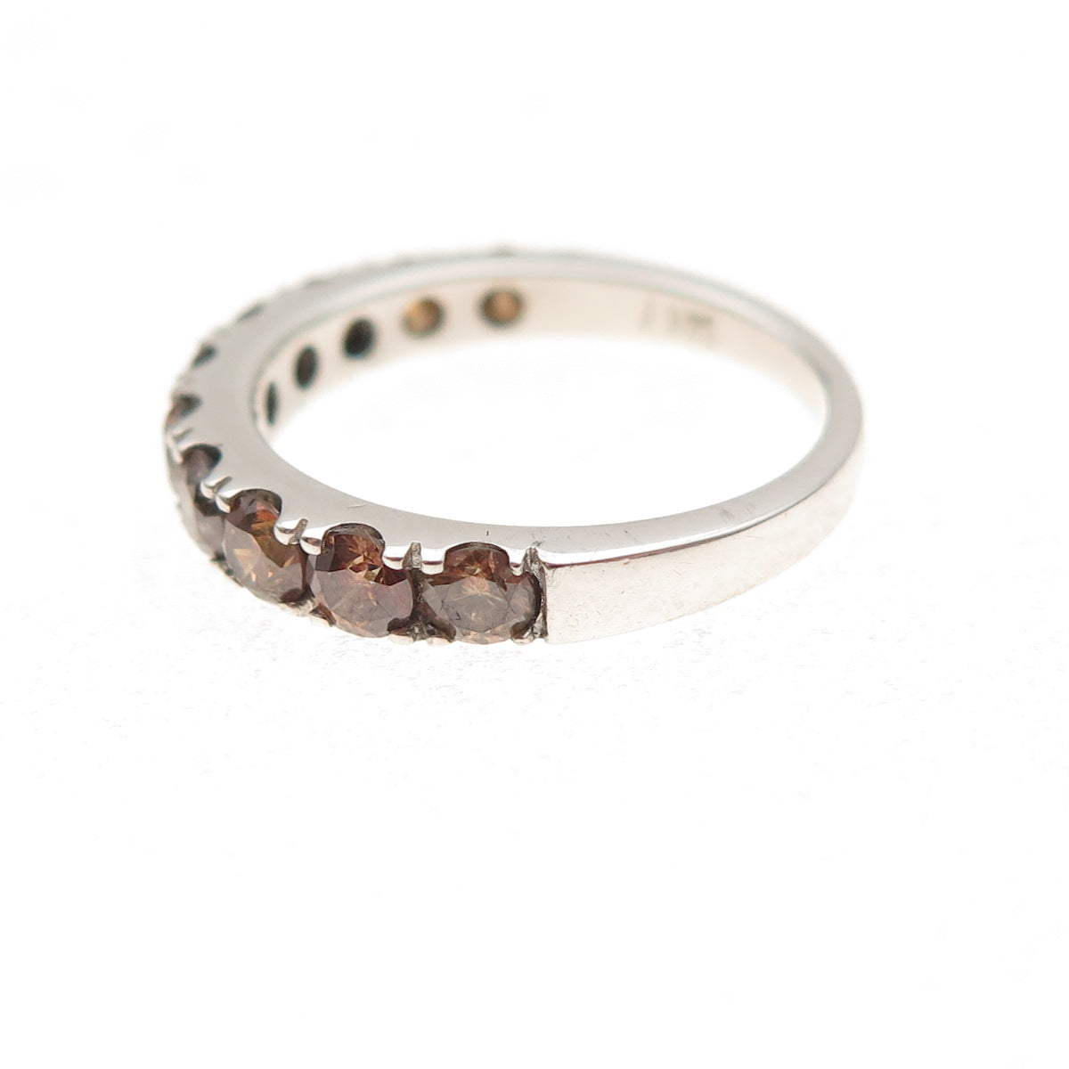 925 Sterling Silver Real Cognac Diamond Half Eternity Band Ring Size 5.25