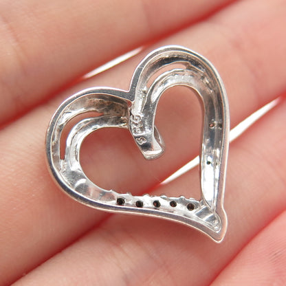 925 Sterling Silver Real Round-Cut Diamond Heart Slide Charm Pendant
