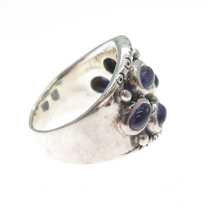925 Sterling Silver Vintage Real Amethyst Modernist Oxidized Ring Size 6