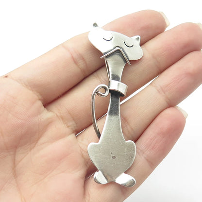 925 Sterling Silver Vintage Orb Silversmith Cat Modernist Pin Brooch