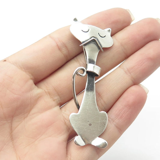 925 Sterling Silver Vintage Orb Silversmith Cat Modernist Pin Brooch