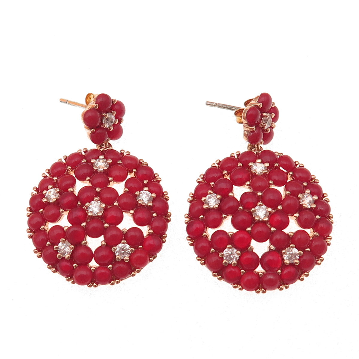 925 Sterling Silver Rose Gold Plated Real Carnelian & C Z Dangle Earrings