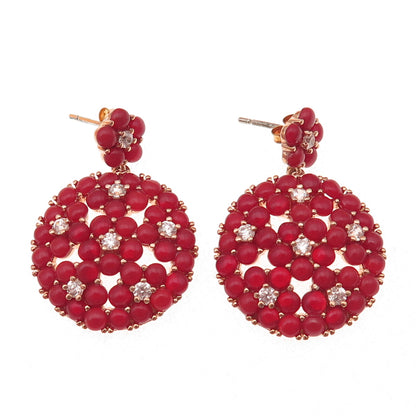 925 Sterling Silver Rose Gold Plated Real Carnelian & C Z Dangle Earrings