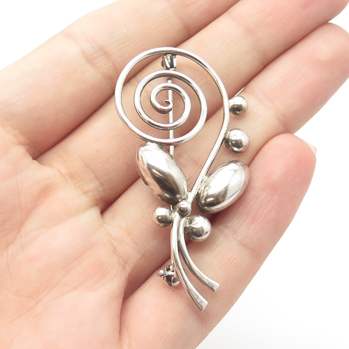 925 Sterling Silver Antique Art Deco Hermann Siersbol Spiral Floral Brooch