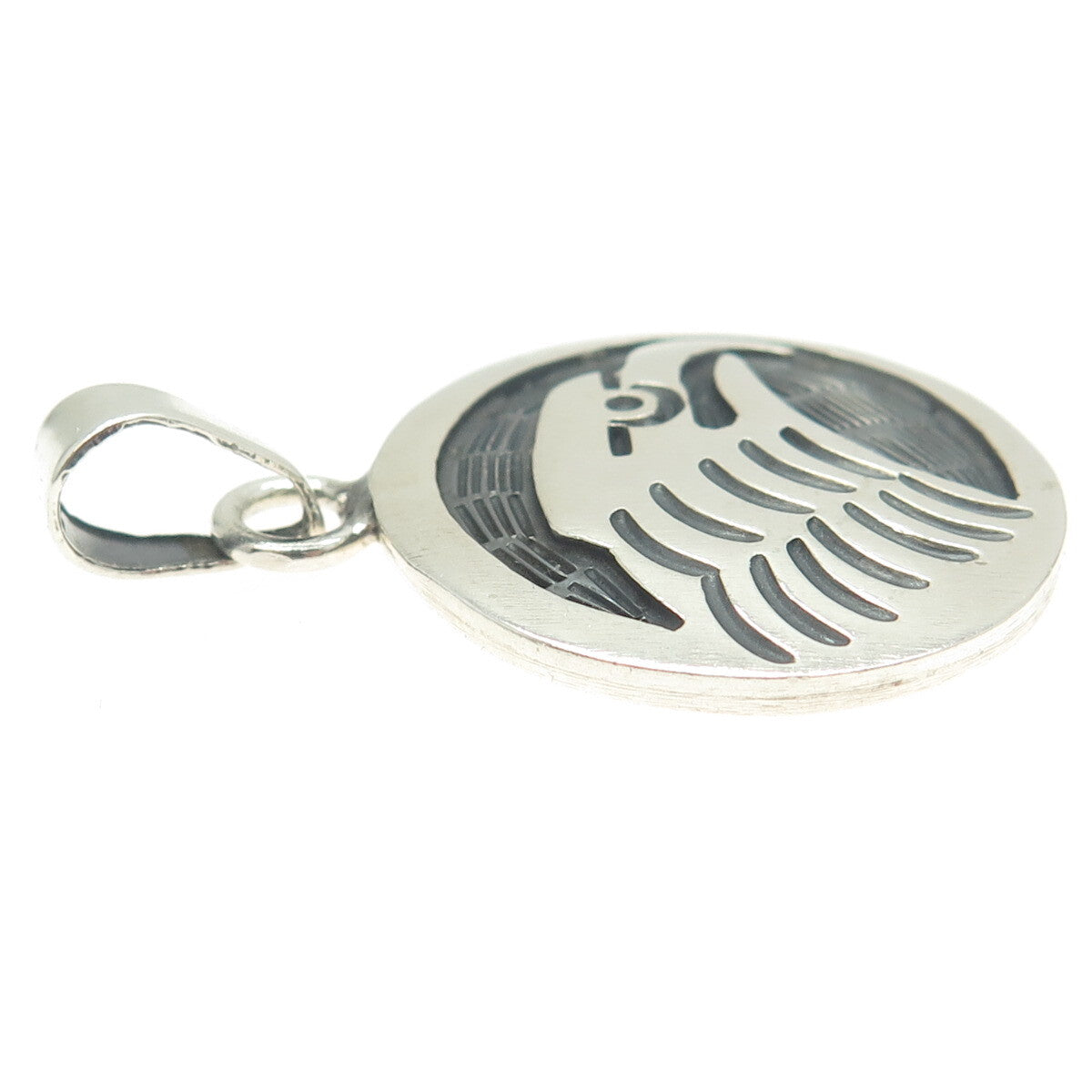 925 Sterling Silver Vintage Southwestern Native Eagle Round Pendant