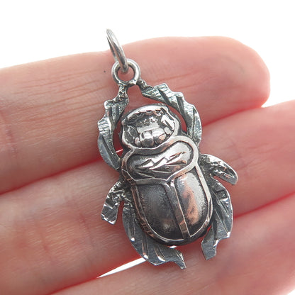 800 Silver Vintage Egypt Scarab Double Sided Oxidized Pendant