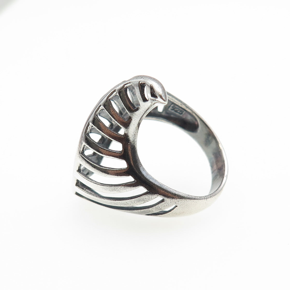 925 Sterling Silver Vintage Modernist Wavy Oxidized Ring Size 8.75