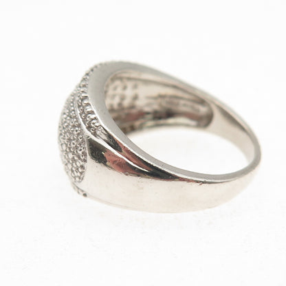 925 Sterling Silver Real Round-Cut Diamond Sparkle Dome Ring Size 7