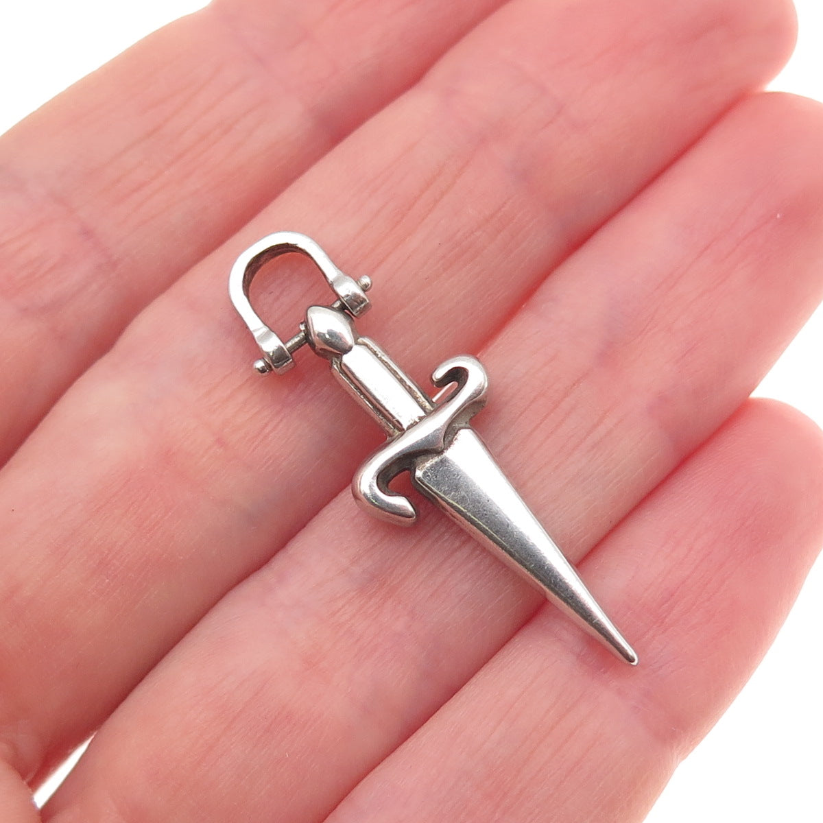 925 Sterling Silver Vintage Dagger Oxidized Charm Pendant