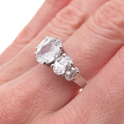 925 Sterling Silver Oval-Cut C Z Engagement Ring Size 8