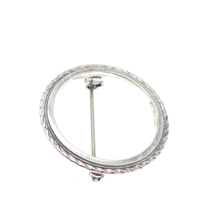 925 Sterling Silver Vintage Circle of Life Oxidized Pin Brooch
