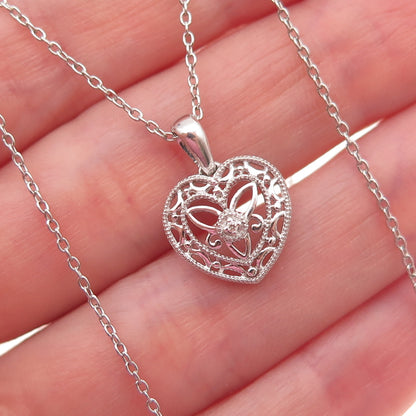 925 Sterling Silver Real Diamond Accent Trinity Heart Cable Chain Necklace 18"