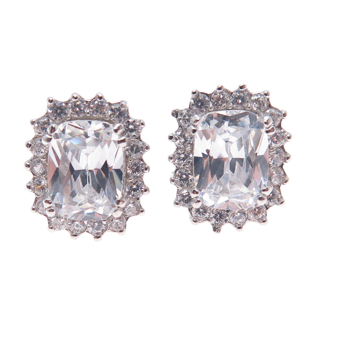 925 Sterling Silver Radiant & Round-Cut C Z Stud Earrings