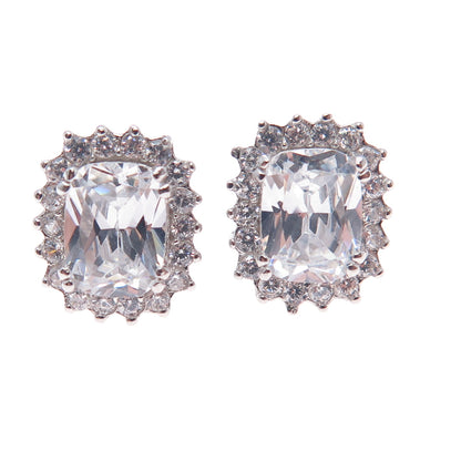 925 Sterling Silver Radiant & Round-Cut C Z Stud Earrings