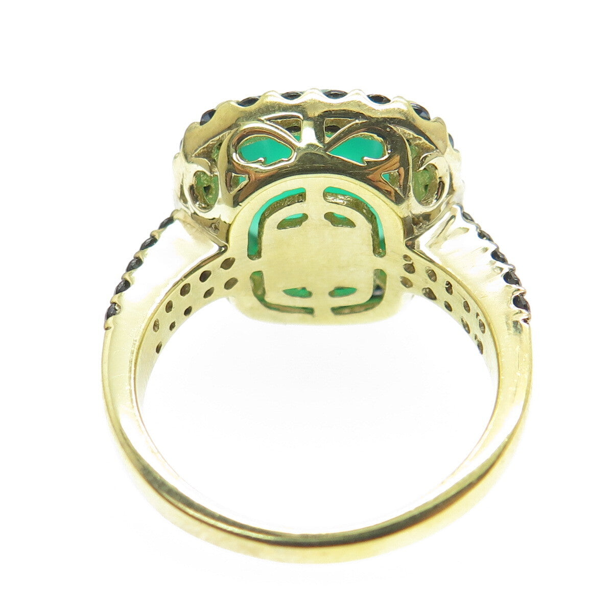925 Sterling Silver Gold Plated Real Green Onyx & Black Spinel Ring Size 7.25