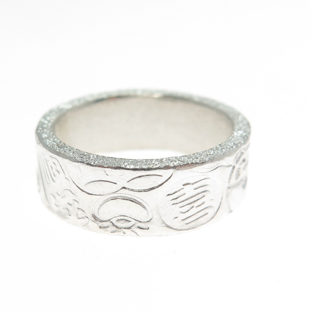 999 Fine Silver Vintage Lucky Symbols Band Ring Size 5.25