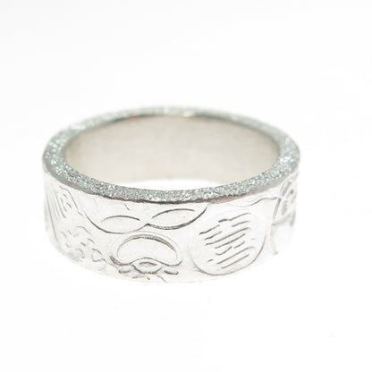 999 Fine Silver Vintage Lucky Symbols Band Ring Size 5.25