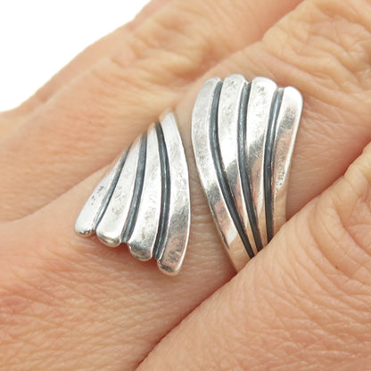 925 Sterling Silver Vintage Striped Overlap Ring Size 7.75