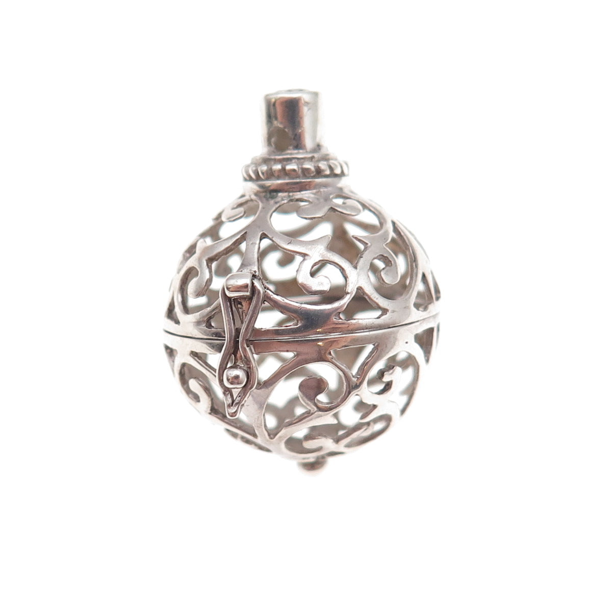 925 Sterling Silver Vintage Floral Scroll Cage Open Charm Pendant