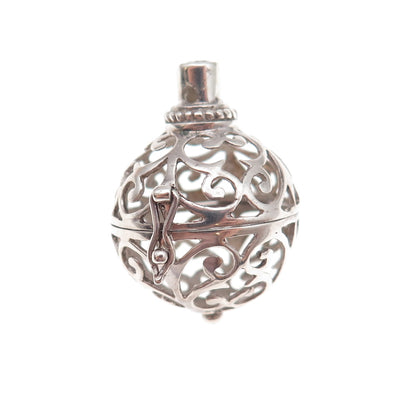 925 Sterling Silver Vintage Floral Scroll Cage Open Charm Pendant