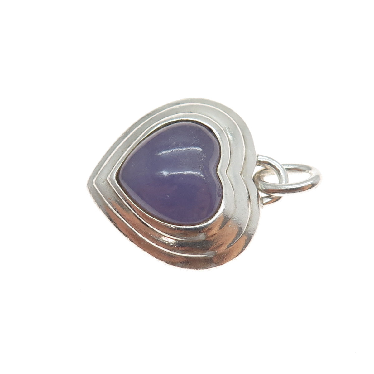 CNA PRANDA 925 Sterling Silver Vintage Real Lavender Jade Heart Charm Pendant