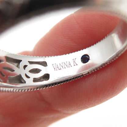 VANNA K 925 Sterling Silver Round-Cut C Z Fleur de Lis Engagement Ring Size 9.25