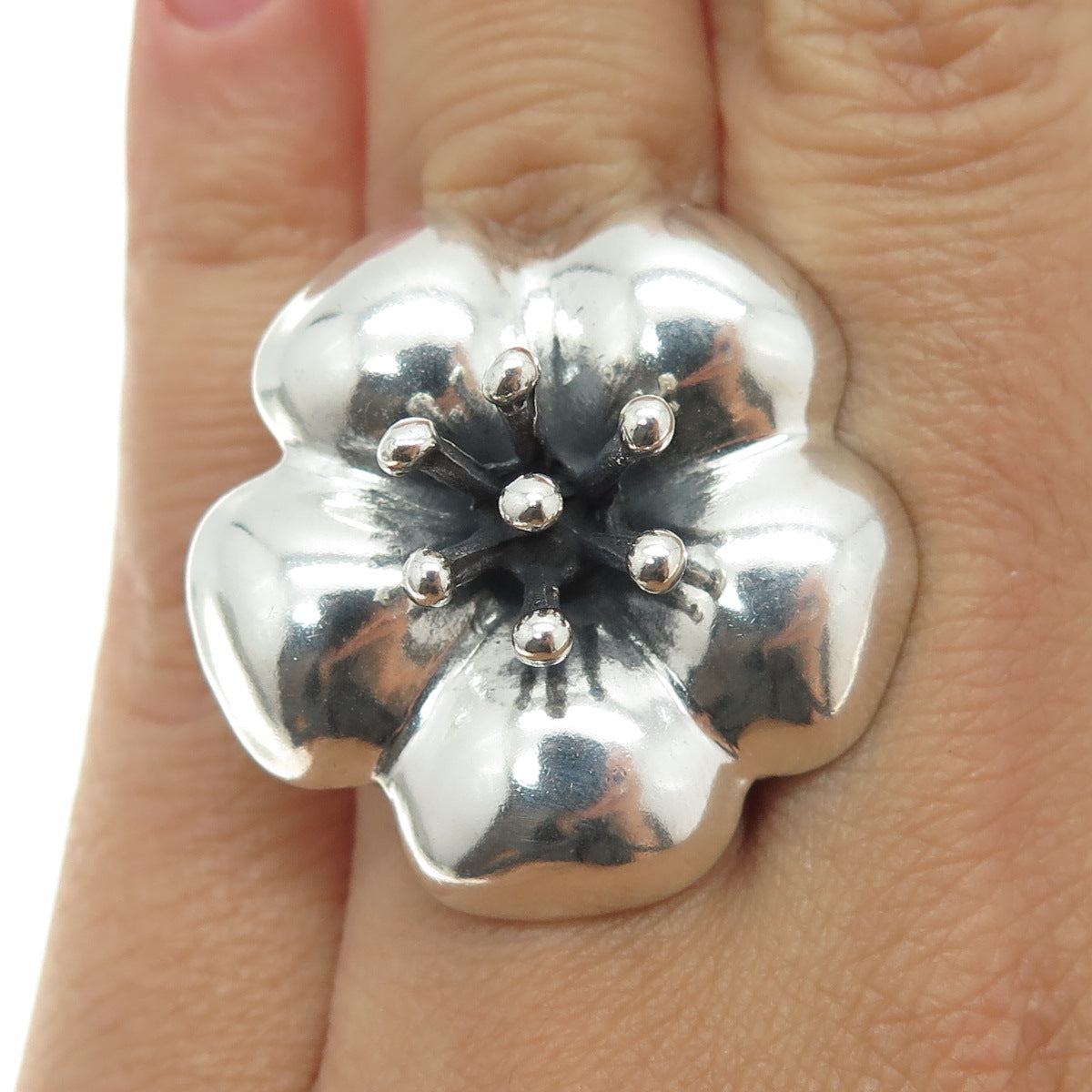 DOMINIQUE DINOUART Sterling Silver Vintage Mexico Cherry Blossom Ring Size 6.25