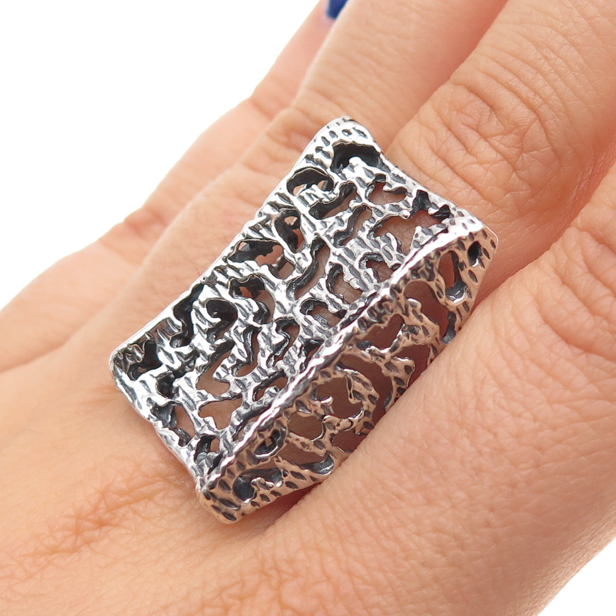 925 Sterling Silver Vintage Modernist Oxidized Statement Ring Size 8.75
