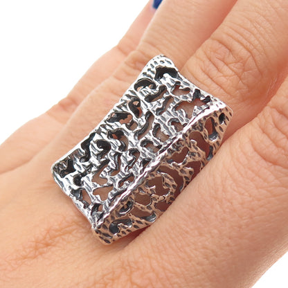 925 Sterling Silver Vintage Modernist Oxidized Statement Ring Size 8.75