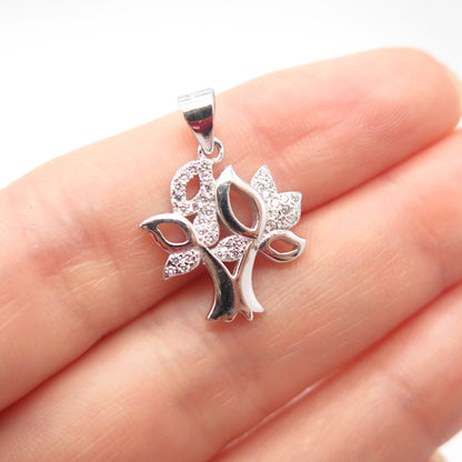 925 Sterling Silver C Z Tree Pendant