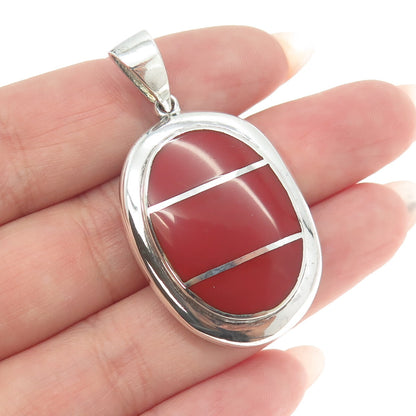 925 Sterling Silver Vintage Real Red Jasper Modernist Oval Pendant