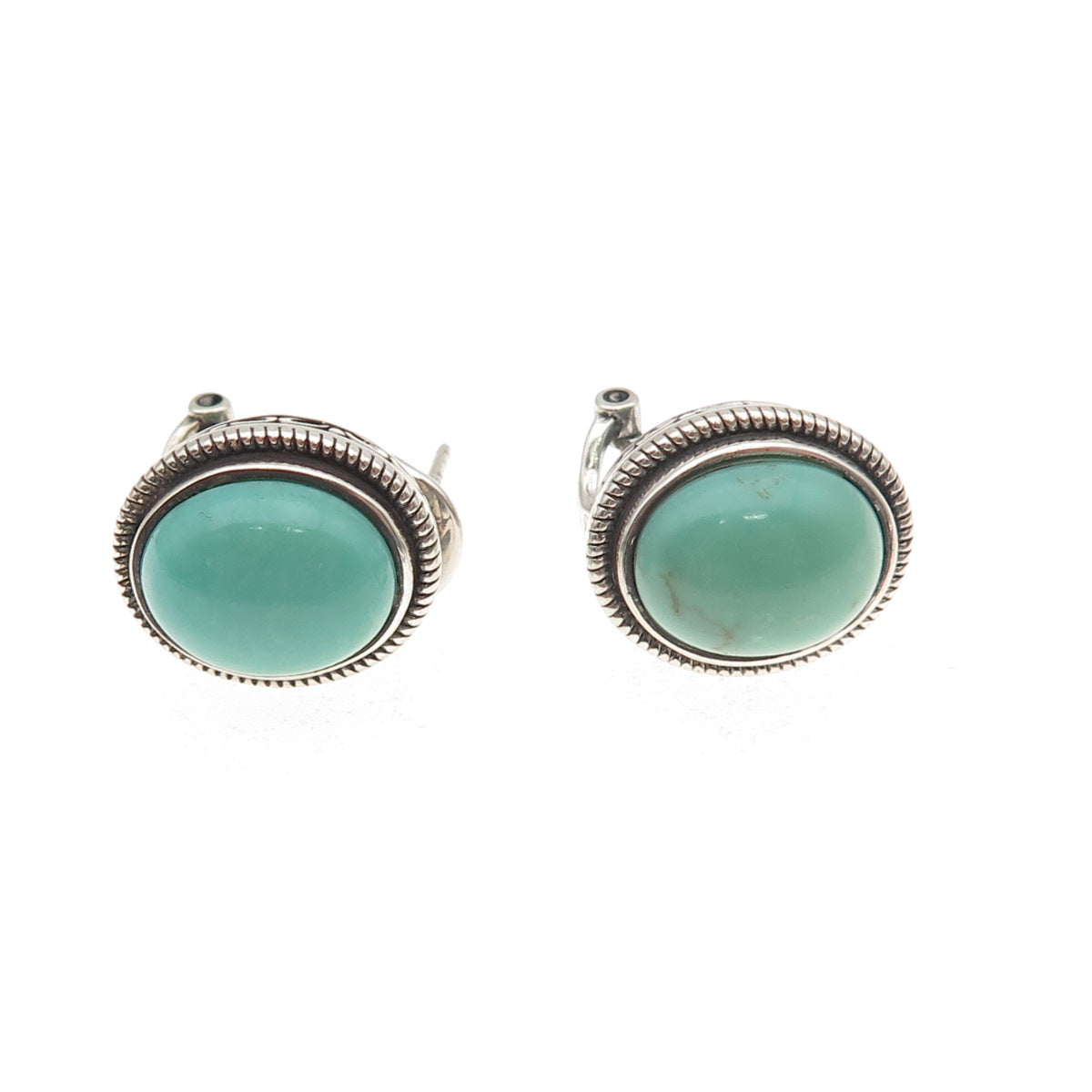925 Sterling Silver Vintage Real Tyrone Turquoise Omega Back Earrings