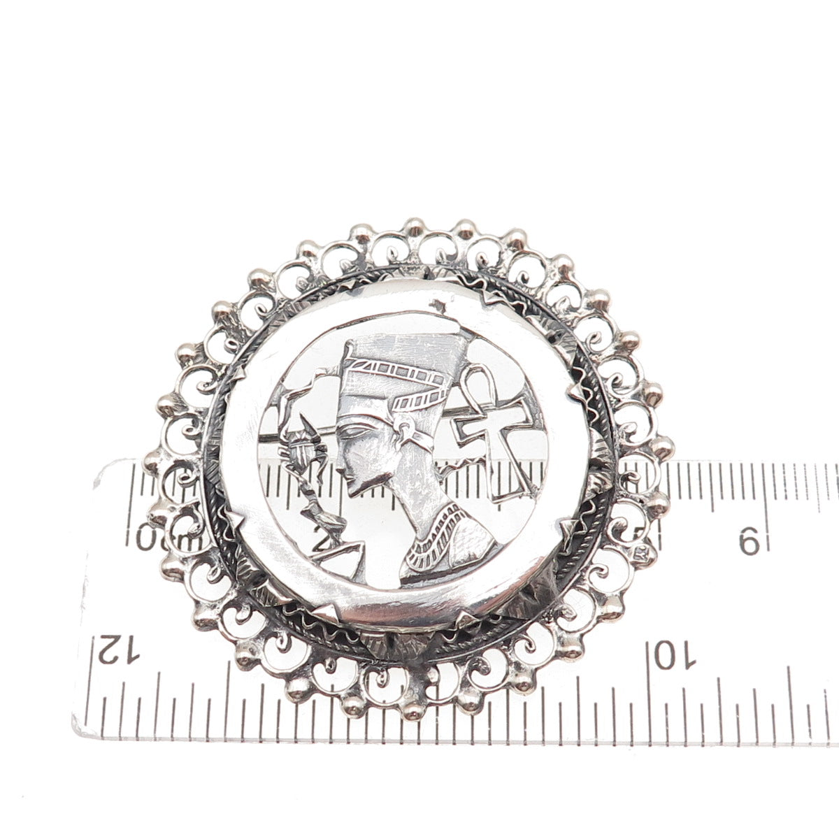800 Silver Antique Art Deco Egyptian Nefertiti Oxidized Pin Brooch