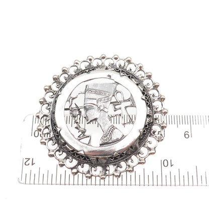 800 Silver Antique Art Deco Egyptian Nefertiti Oxidized Pin Brooch