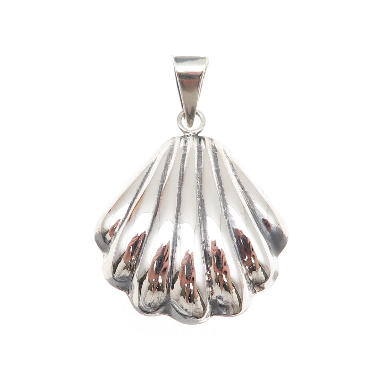 950 Silver Vintage Mexico Modernist Seashell Oxidized Charm Pendant