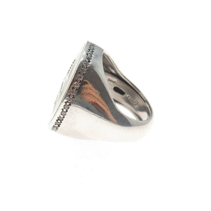 925 Sterling Silver Enamel & C Z Girl Signet Ring Size 7.5