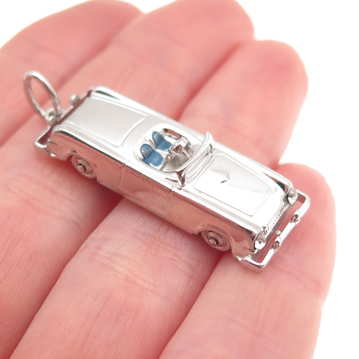 AE Art's Elegance 925 Sterling Vintage Enamel Convertible Car Movable 3D Pendant