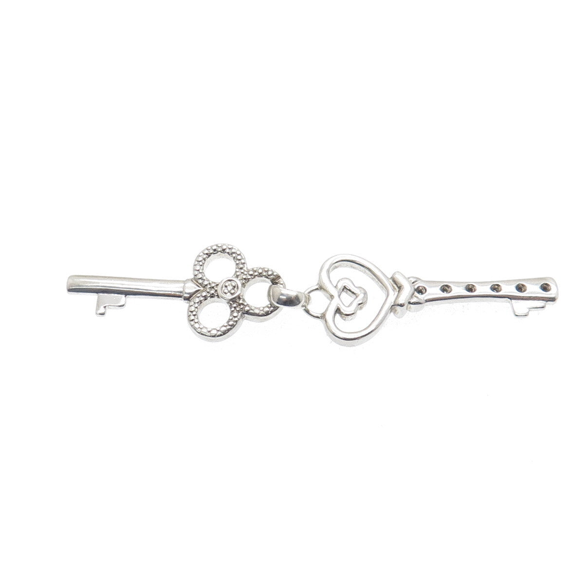 925 Sterling Silver Real Diamond Heart & Club Key Double Charm Pendant