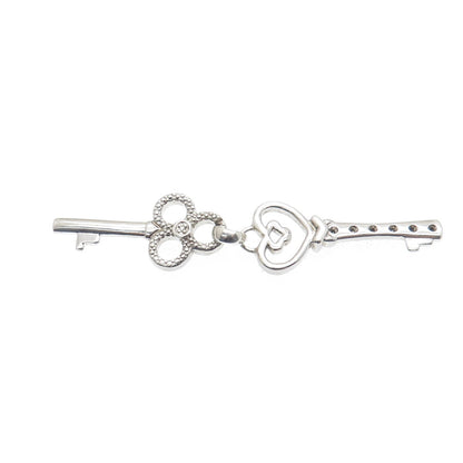 925 Sterling Silver Real Diamond Heart & Club Key Double Charm Pendant