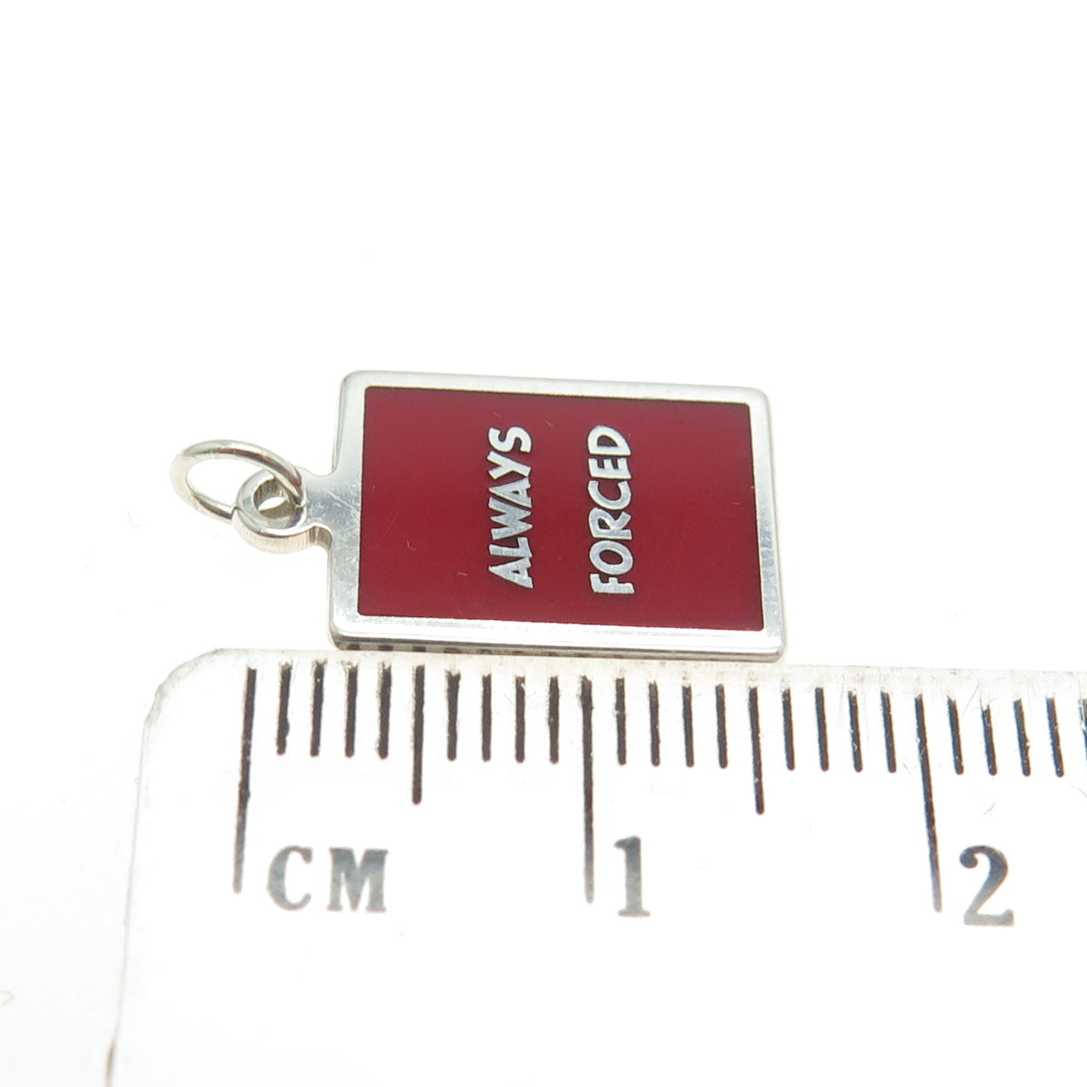 925 Sterling Silver Red Enamel "Always Forced" Minimalist Charm Pendant