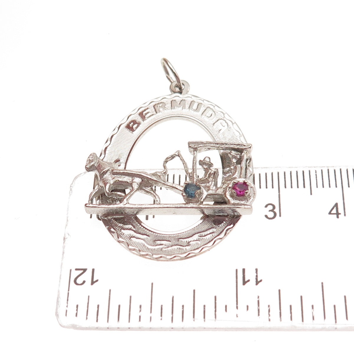 CREA 925 Sterling Silver Vintage Rhinestone Bermuda Carriage Charm Pendant