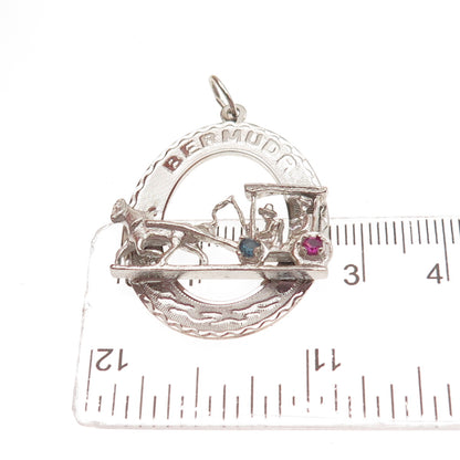 CREA 925 Sterling Silver Vintage Rhinestone Bermuda Carriage Charm Pendant