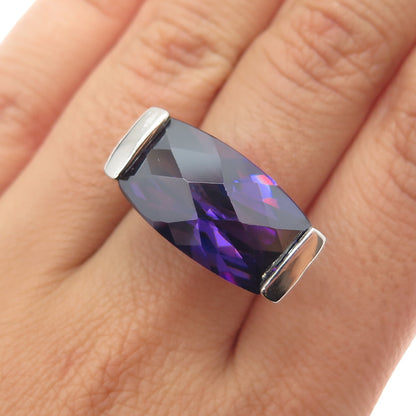 925 Sterling Silver Vintage Nano Amethyst Modernist Ring Size 7.25