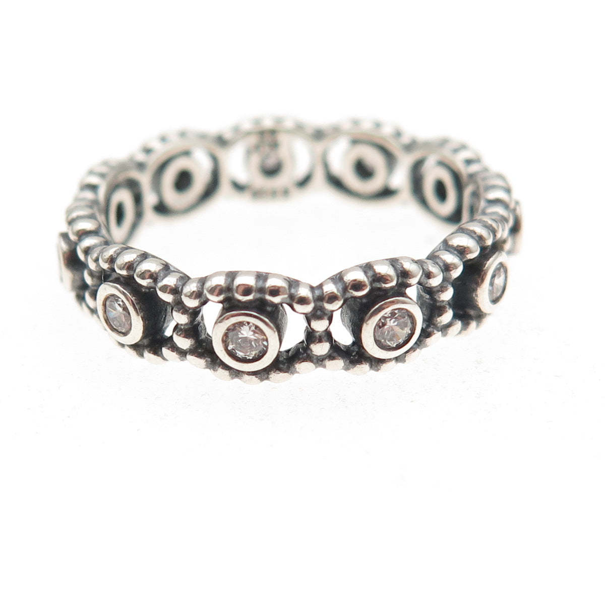 Pandora 925 Sterling Silver Round-Cut C Z Her Majesty Band Ring Size 9.25